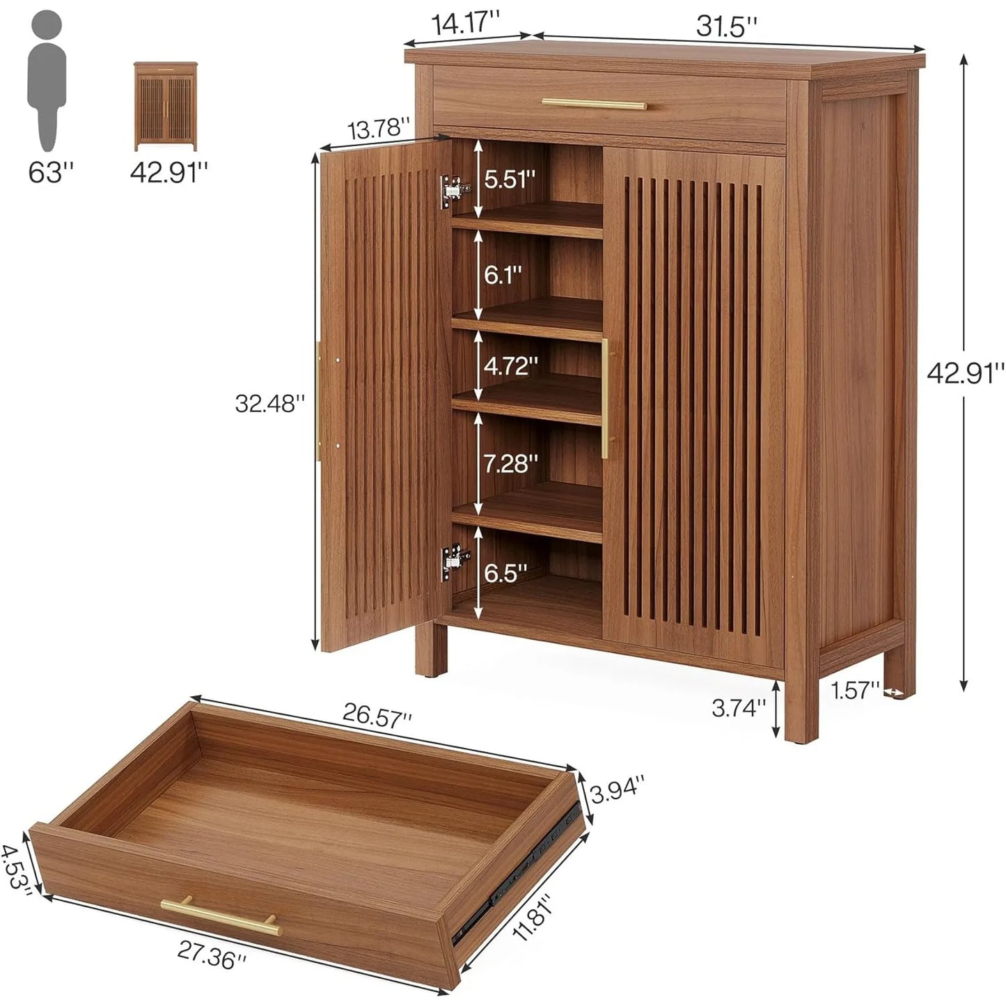 Little Tree 5-Tier Wooden Shoe Cabinet With Louvered Doors