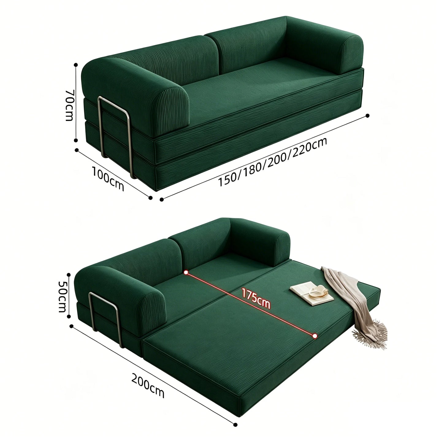 Convertible Modular Sofa Bed With Memory Foam And Stainless Steel Frame
