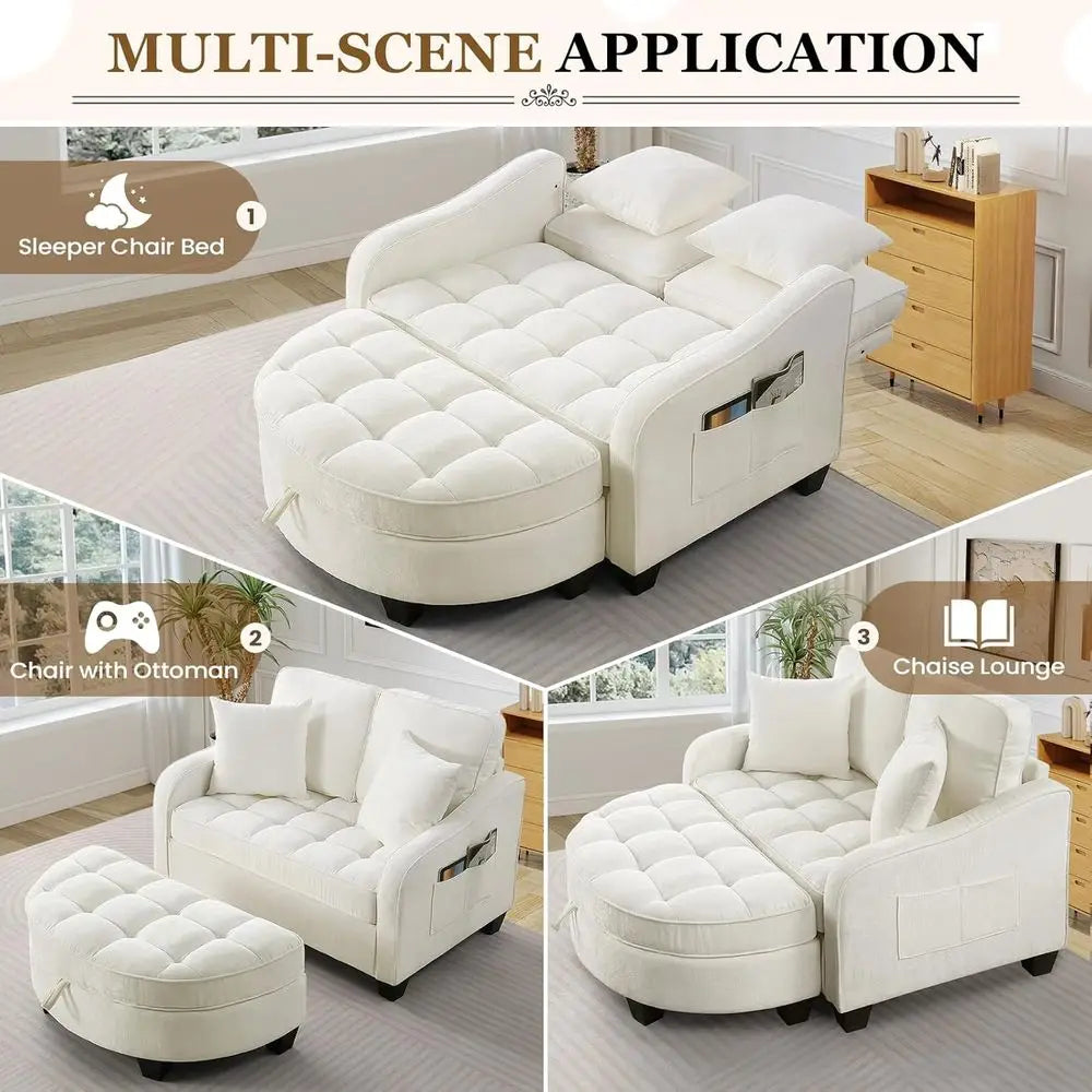 Chenille Tufted Reading Chair With Storage Ottoman Upholstered Lounge