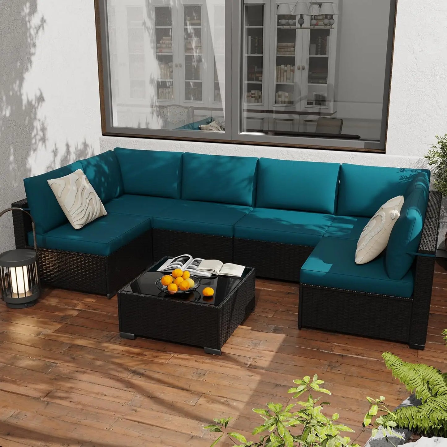 Seven Piece All Weather PE Rattan Modular Sectional Patio Set