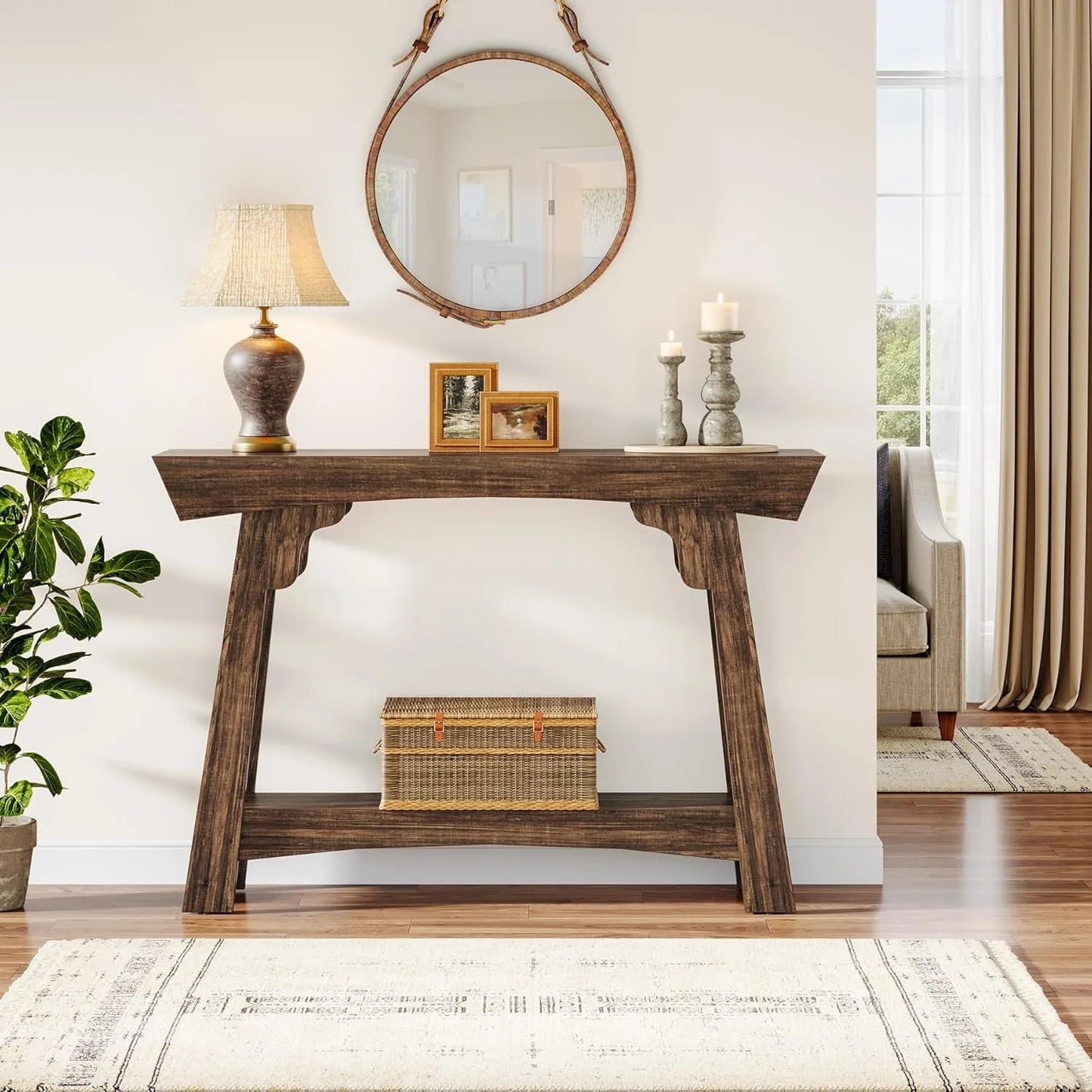 Little Tree Farmhouse Console Table With Storage Two Tier Entryway