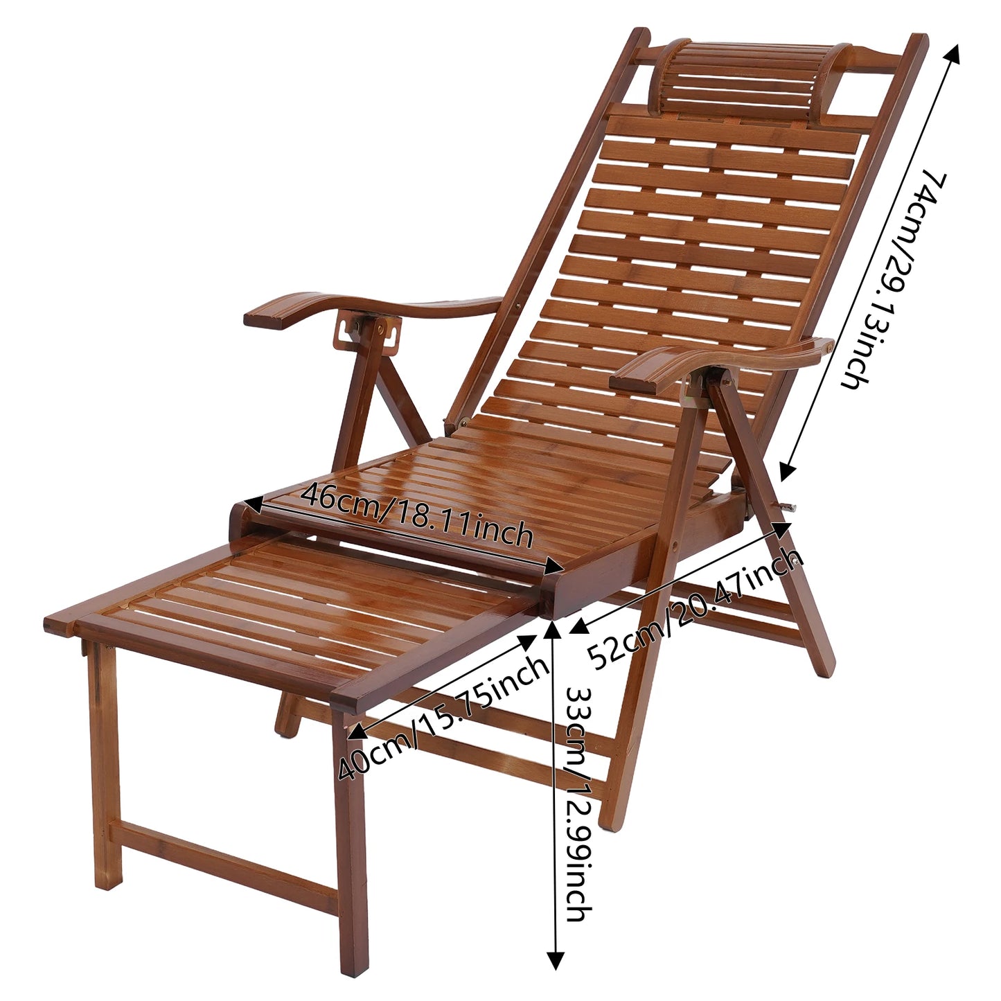 Bamboo Folding Lounge Chair With Adjustable Backrest