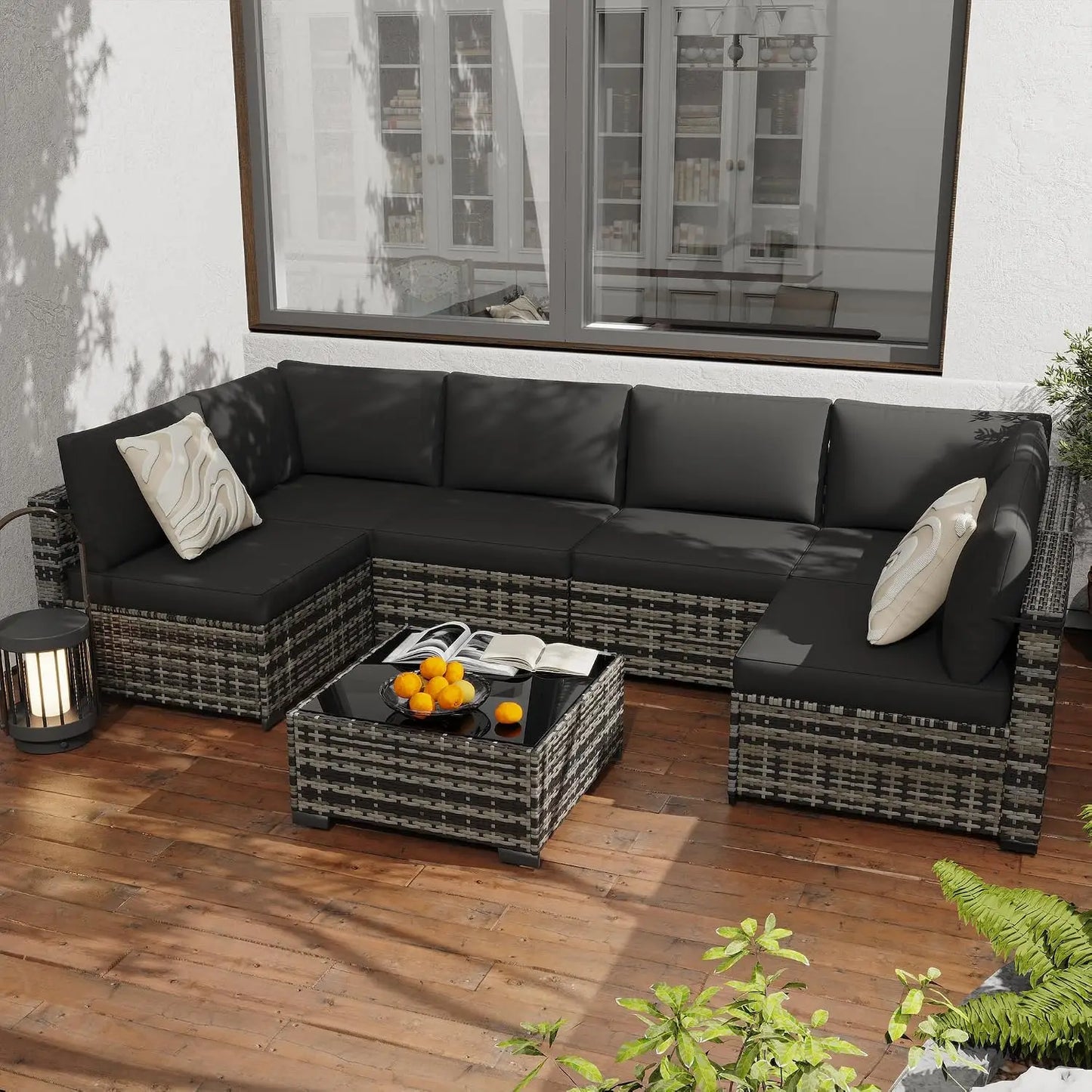 Seven Piece All Weather PE Rattan Modular Sectional Patio Set