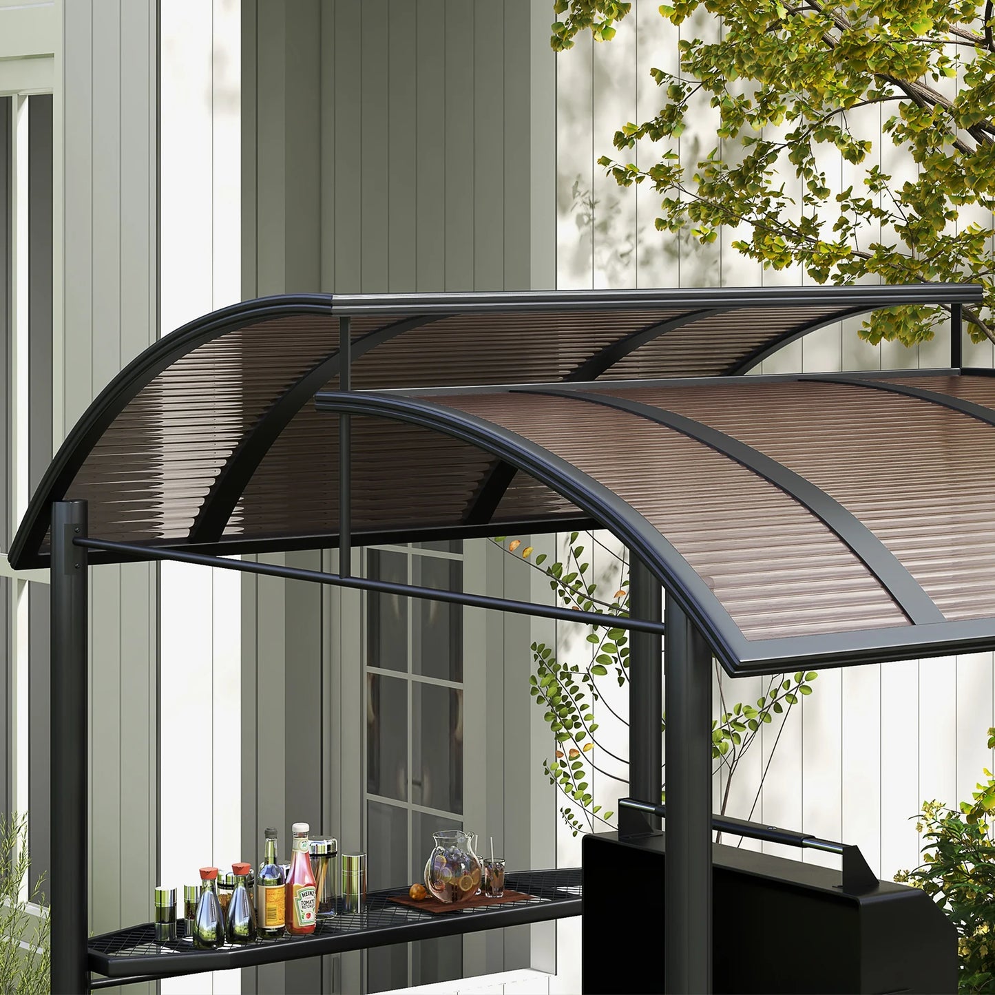 8' X 5' Outdoor Grill Gazebo Bbq Canopy with Vented Pc Roof, Side Shelves