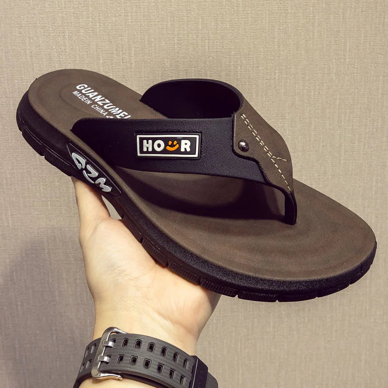 Men's Beach Slippers Anti-Slip Wear-Resistant Thick Sole PVC Sandals