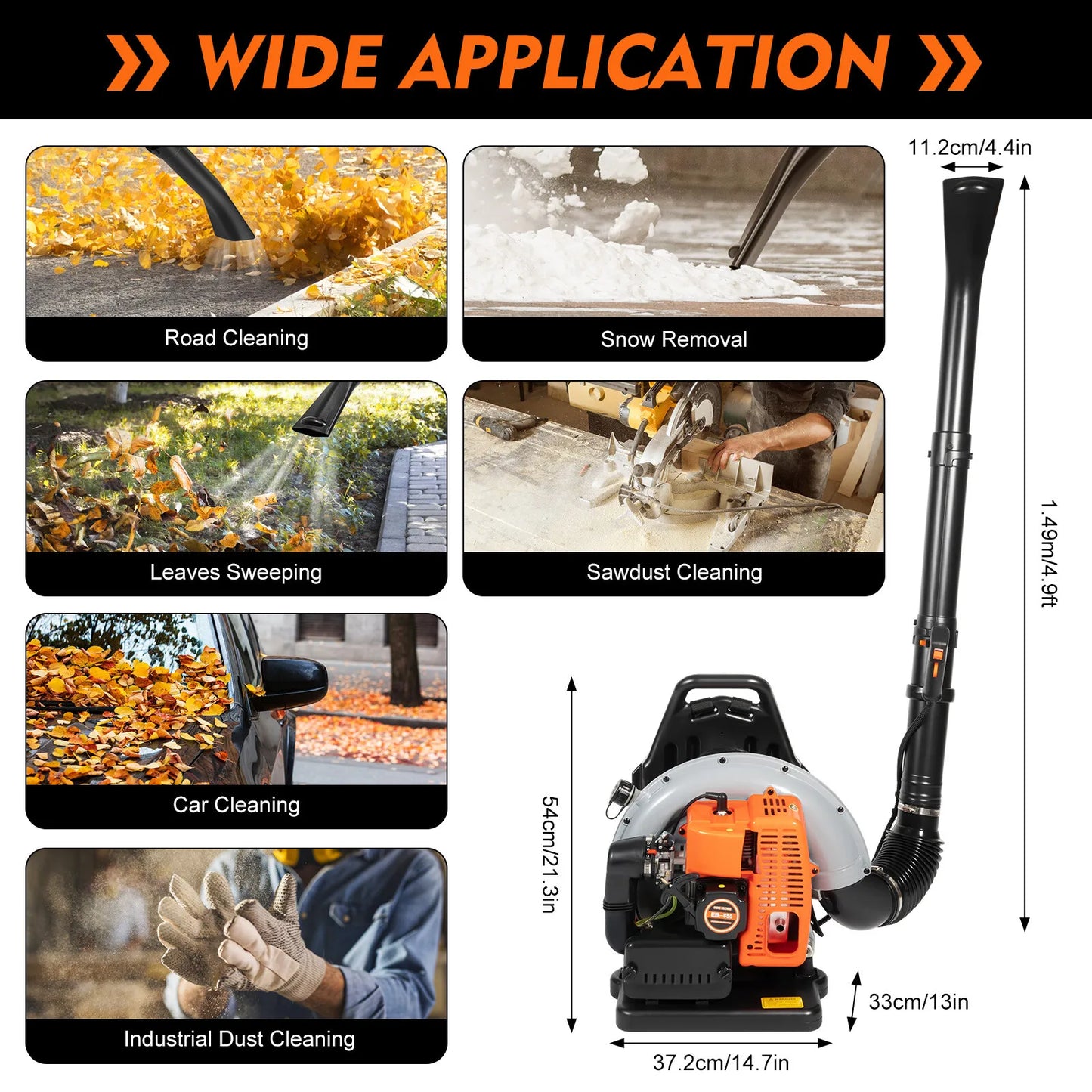 Bymaocar 2-Stroke Gas Leaf Blower Backpack 2.7kW