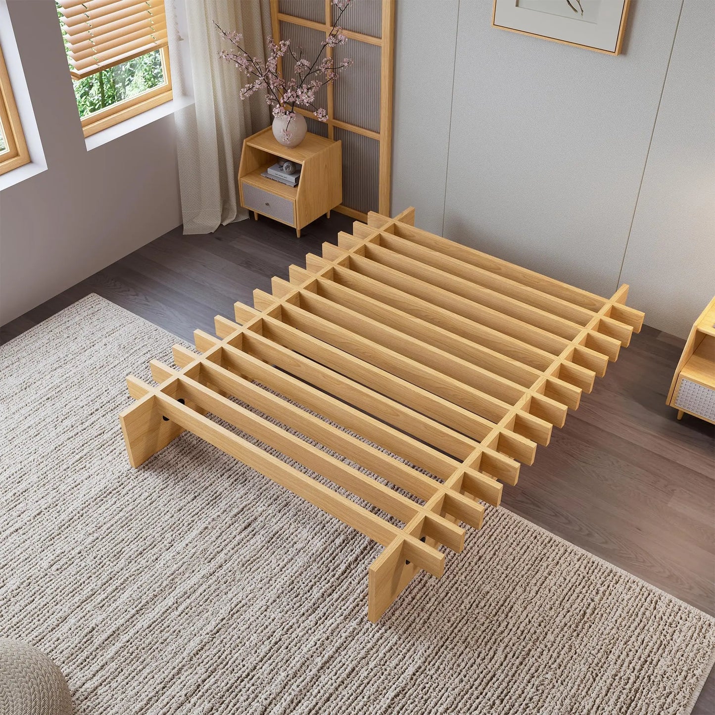Wood Platform Bed Frame Twin Full Queen King, Low Profile Bed Frame No Headboard, No Box Spring Needed, 12 Inch Underbed Storage