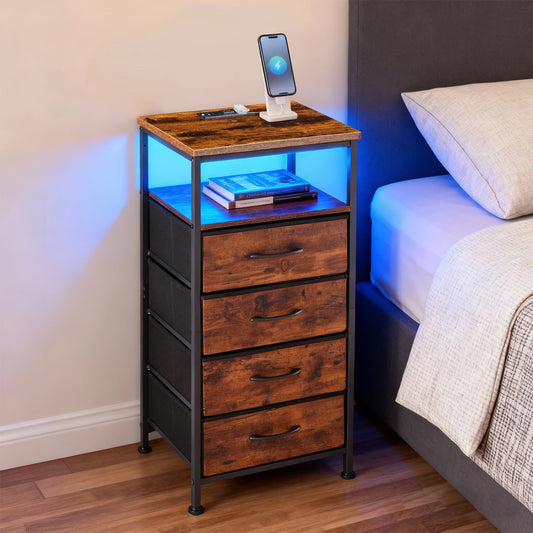 JHK Modern Corner Cabinet With Fabric Drawers And Light Strip
