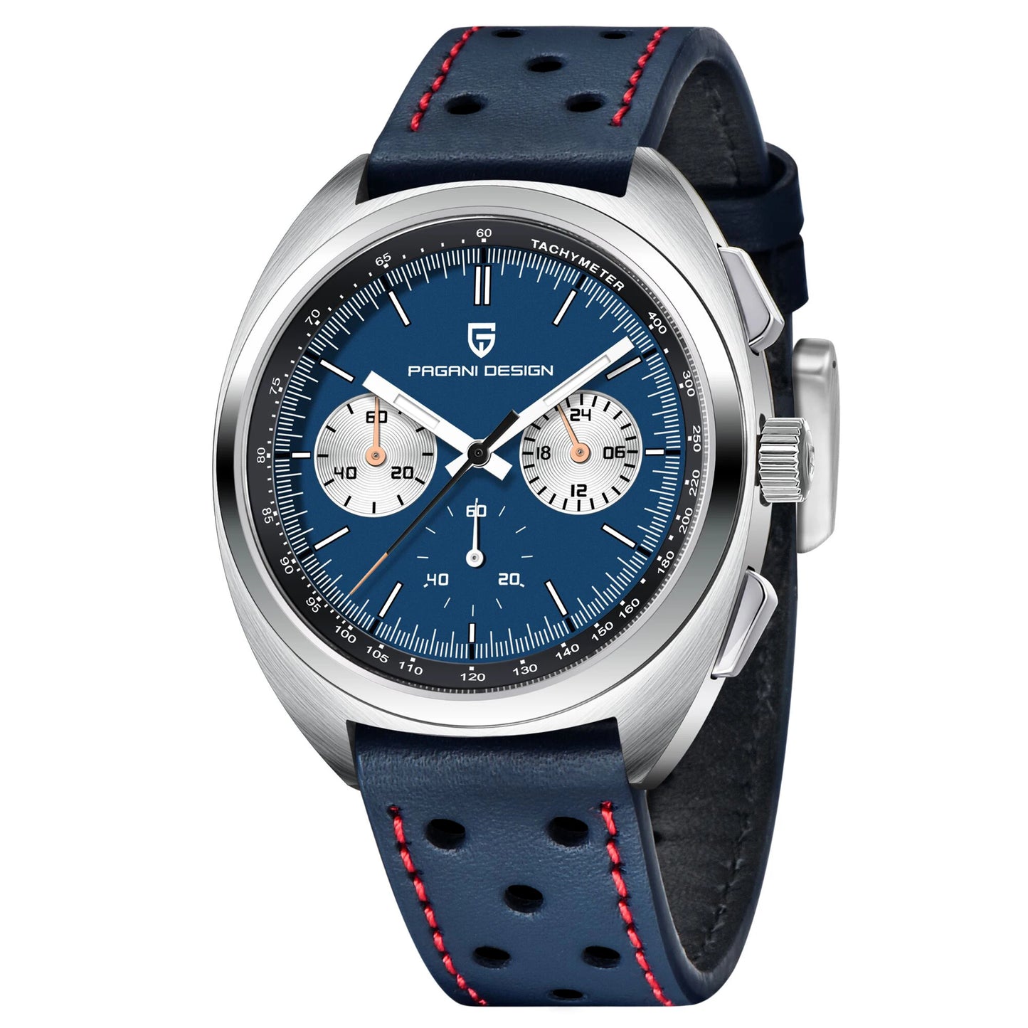 PAGANI DESIGN Men Panda Dial Quartz Chronograph Watch With Leather Band