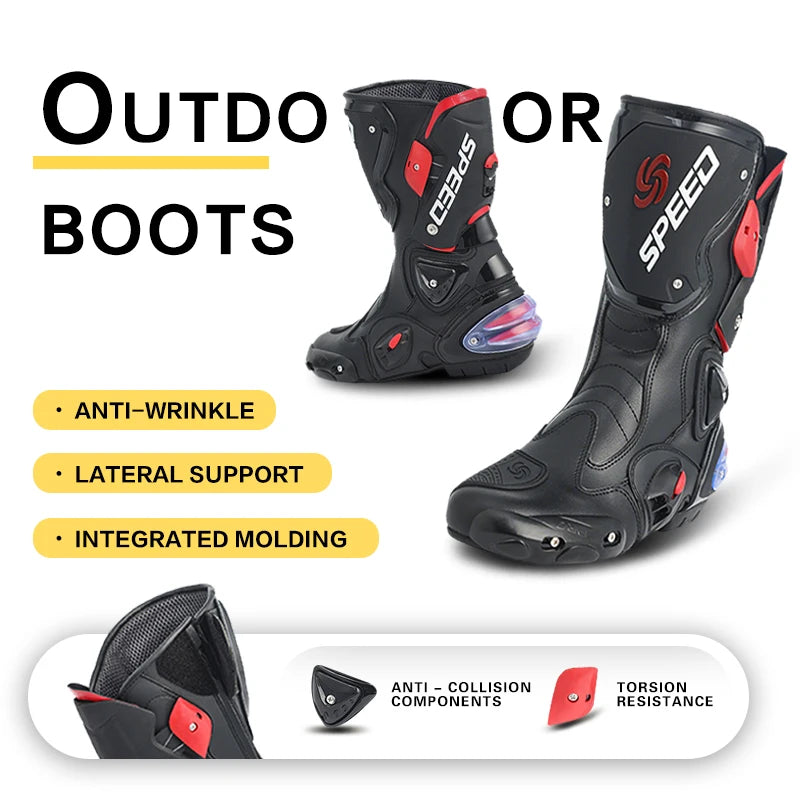 Leather Unisex Motorcycle Boots With Rubber Outsole