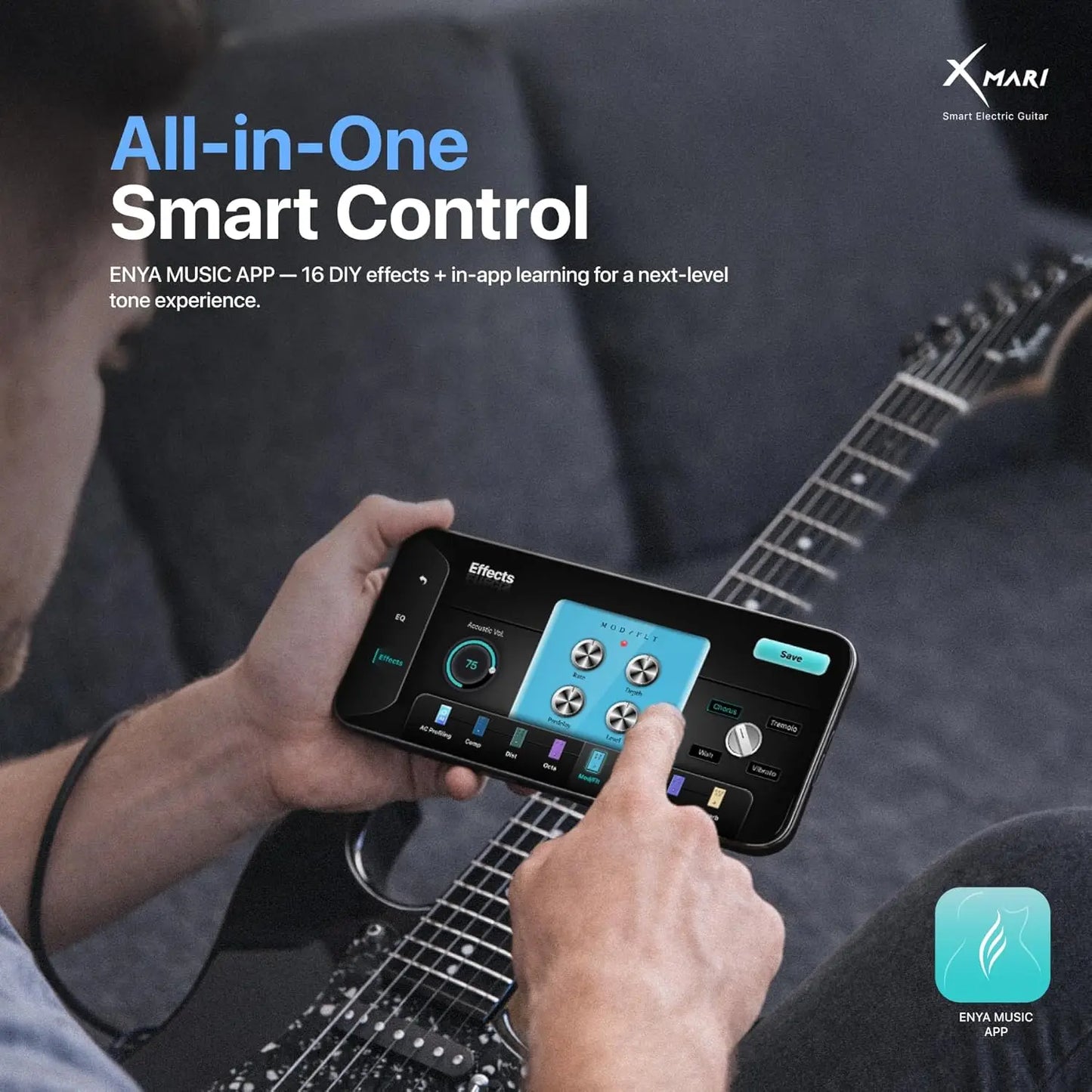 Enya XMARI Smart Electric Guitar: Carbon Fiber Body, Built-in DSP Effects (4 Presets), USB-C OTG Recording, Headphone Output. In