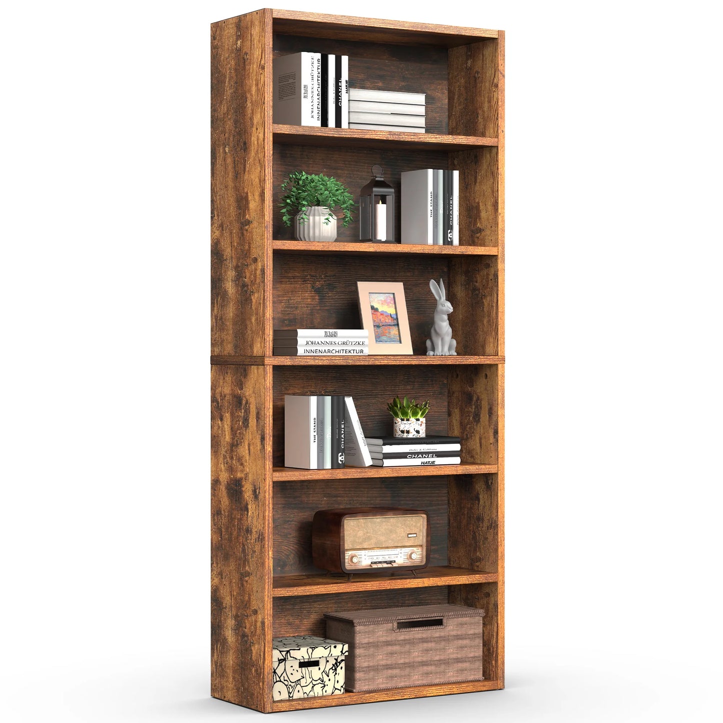MCQ 6 Shelf Bookcase Wooden Large 63 Inch Tall Bookcase Standing Open Book Shelf Organizer Adjustable Display Storage Shelves