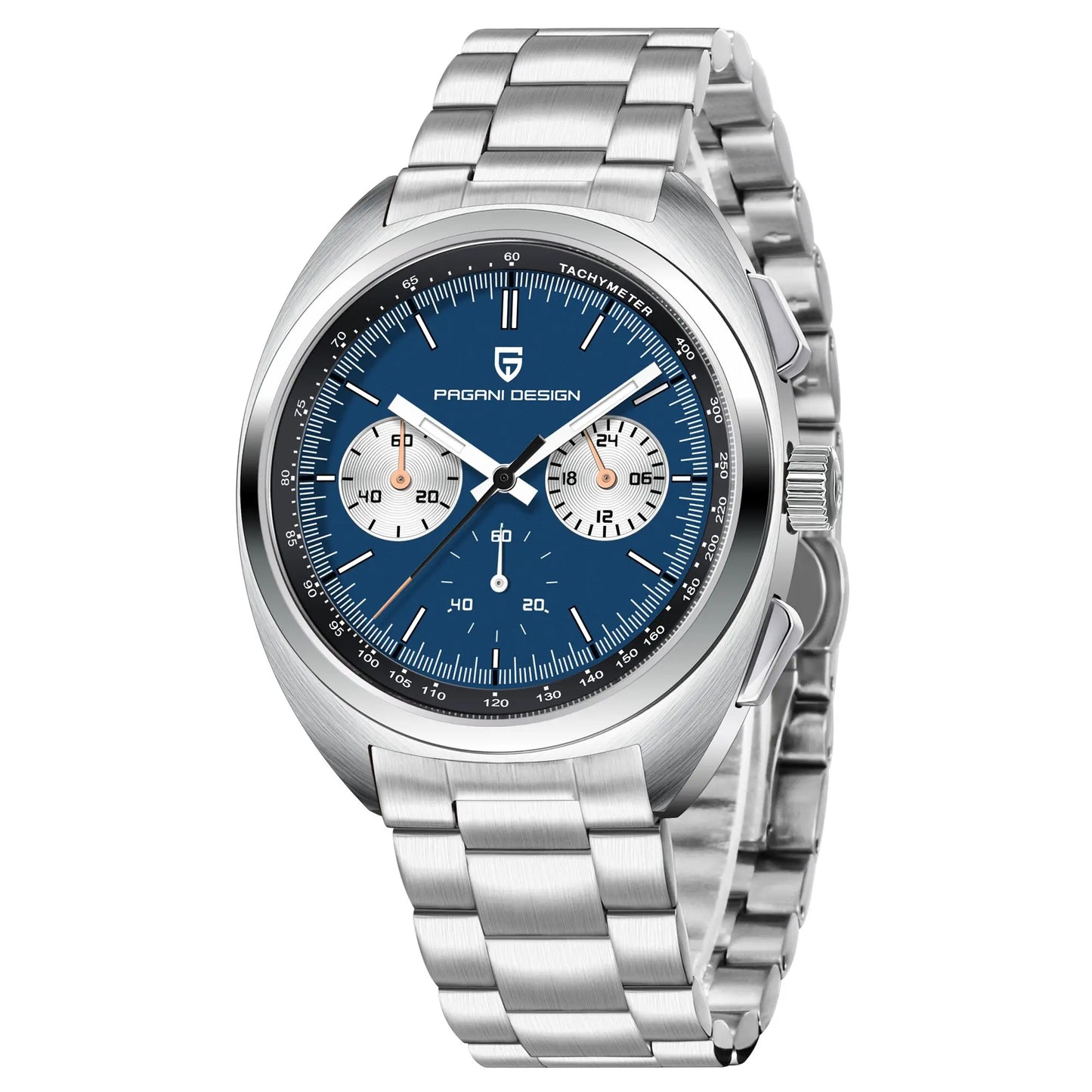 PAGANI DESIGN Men Panda Dial Quartz Chronograph Watch With Leather Band