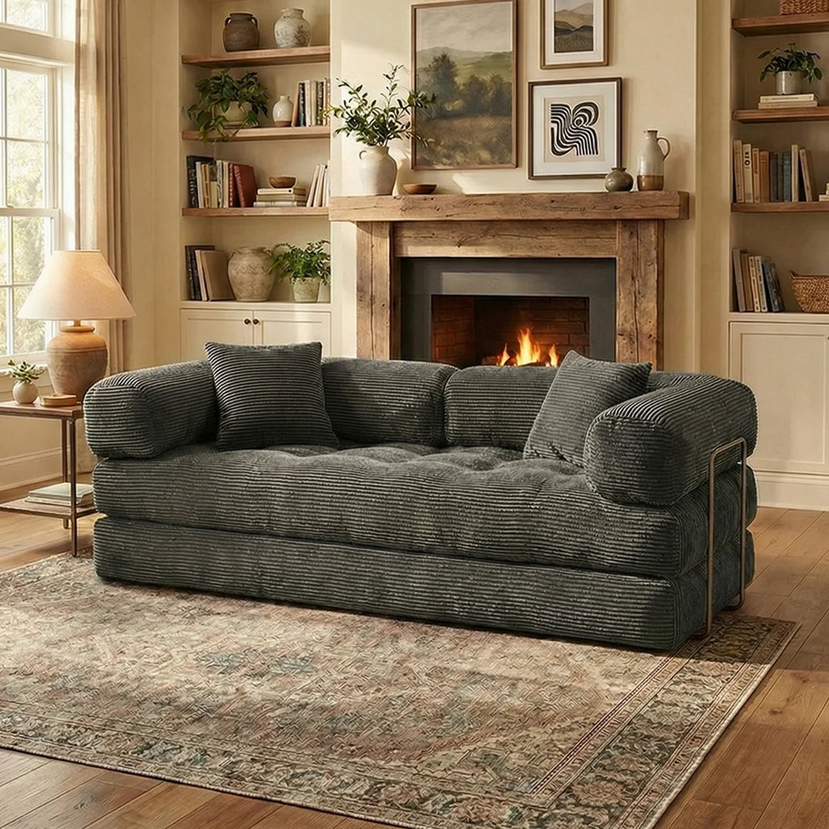YQzyphyna Futon Sofa Bed Convertible 4 In 1 Corduroy Sleeper Loveseat
