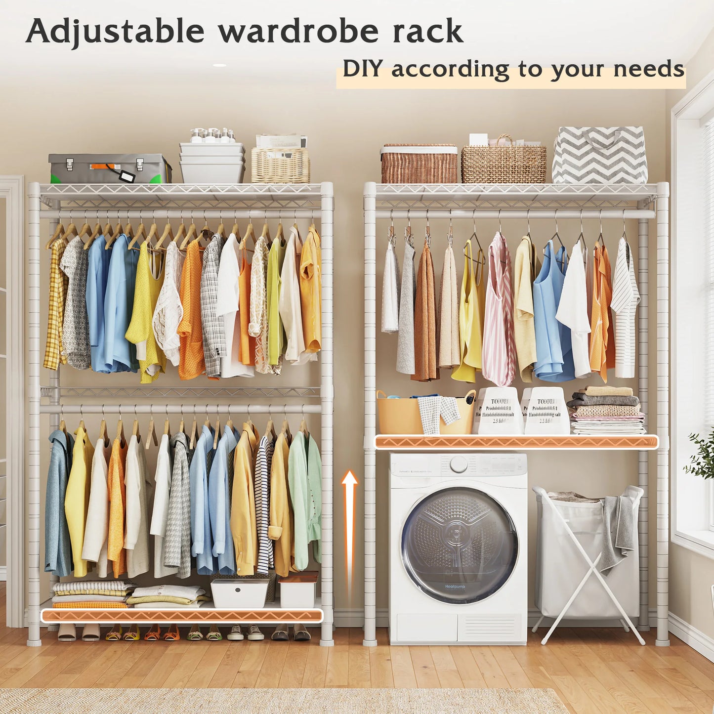 EnHomee Heavy Duty Portable Closet with Wheels – Rolling Garment Rack & Shelves for Bedroom Clothes Storage