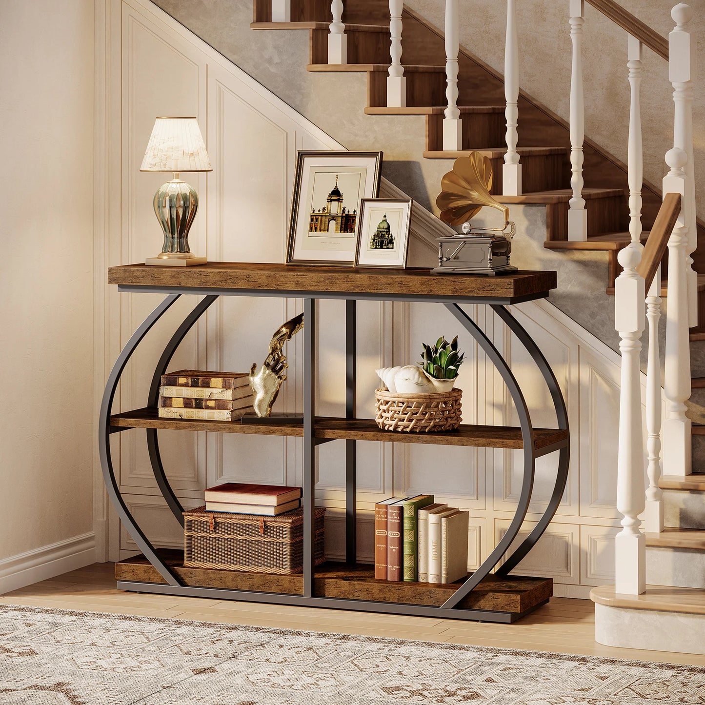 Tribesigns Console Table Industrial Arched Frame With Storage