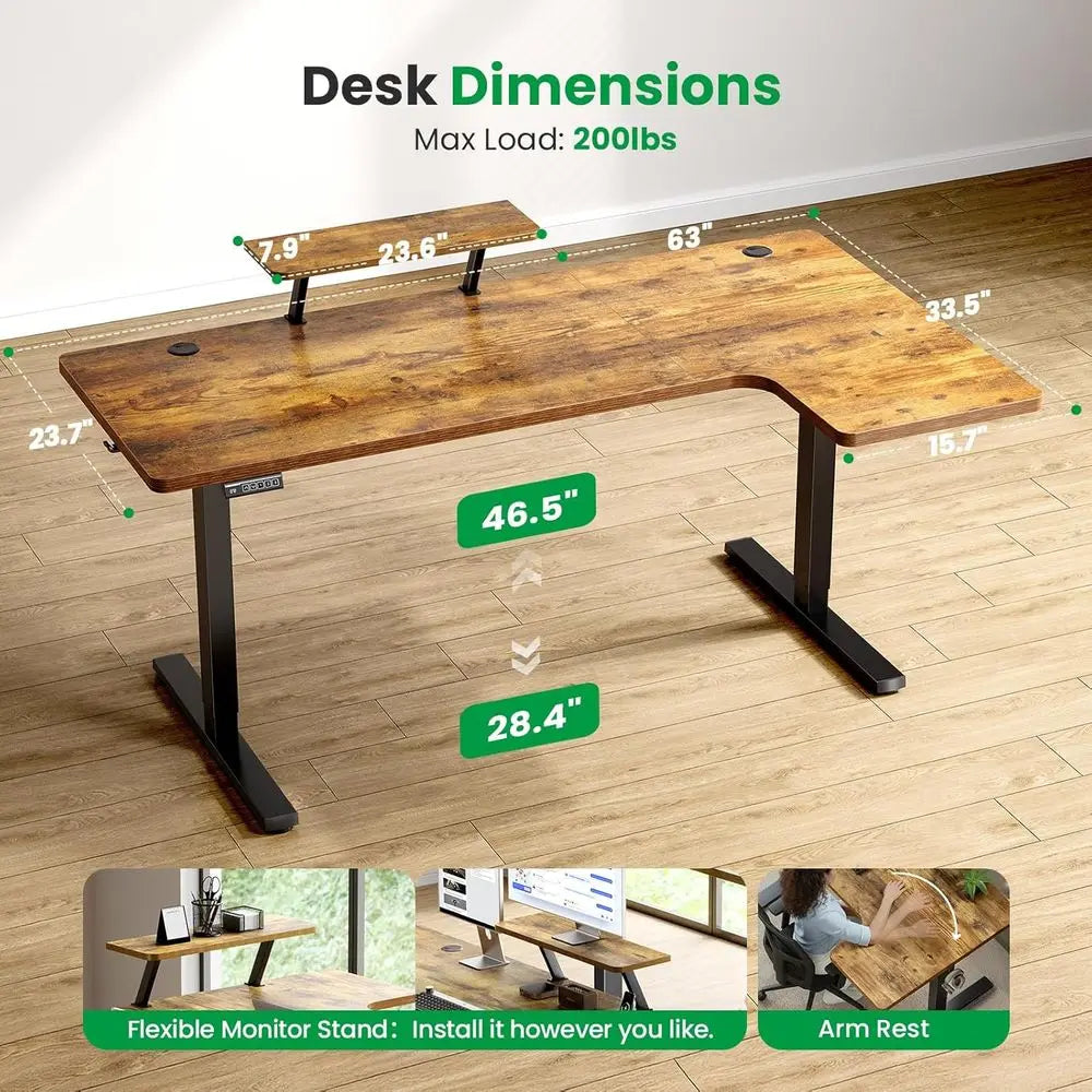 Electric Adjustable Standing Desk With Flexible Monitor Stand