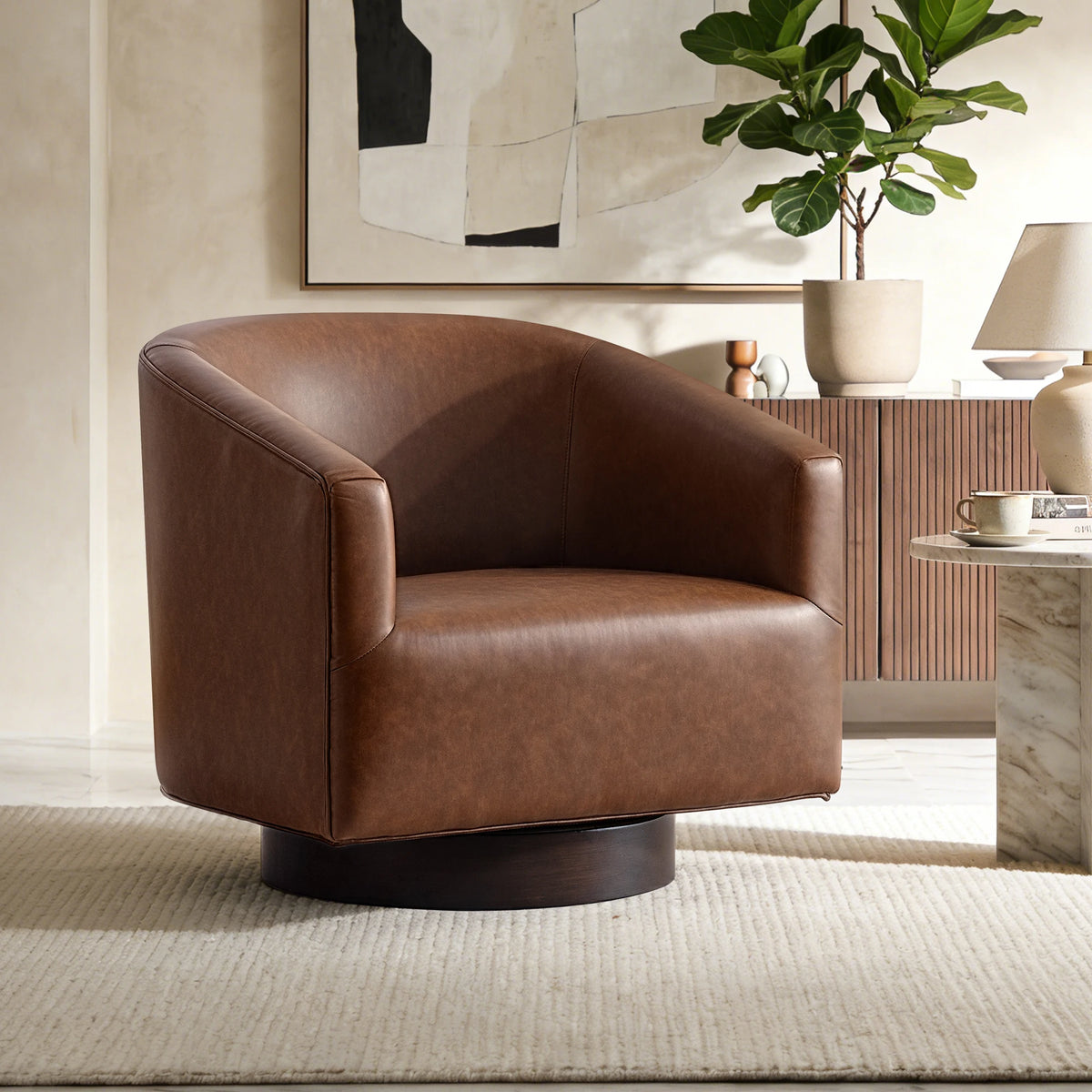 KERDOM Barrel Accent Chair, Modern Round Linen Arm Chair for Living Room, Bedroom, Comfy Club Reading Chairs for Adults, Black