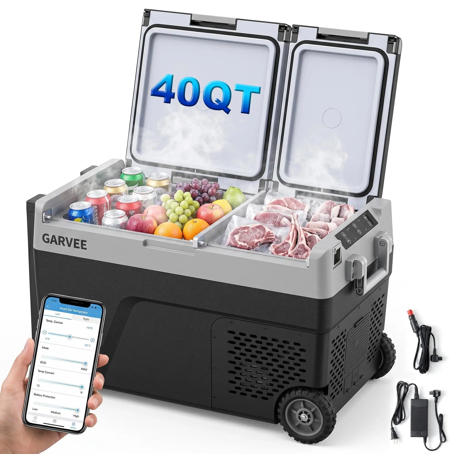 Dual Zone 40 Quart Portable Car Refrigerator With App Control