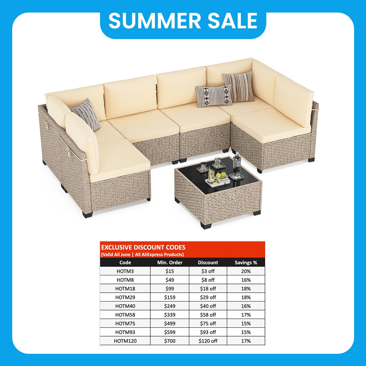 Outdoor Rattan Patio Furniture Set With Glass Table All Weather