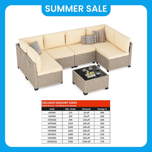Outdoor Rattan Patio Furniture Set With Glass Table All Weather