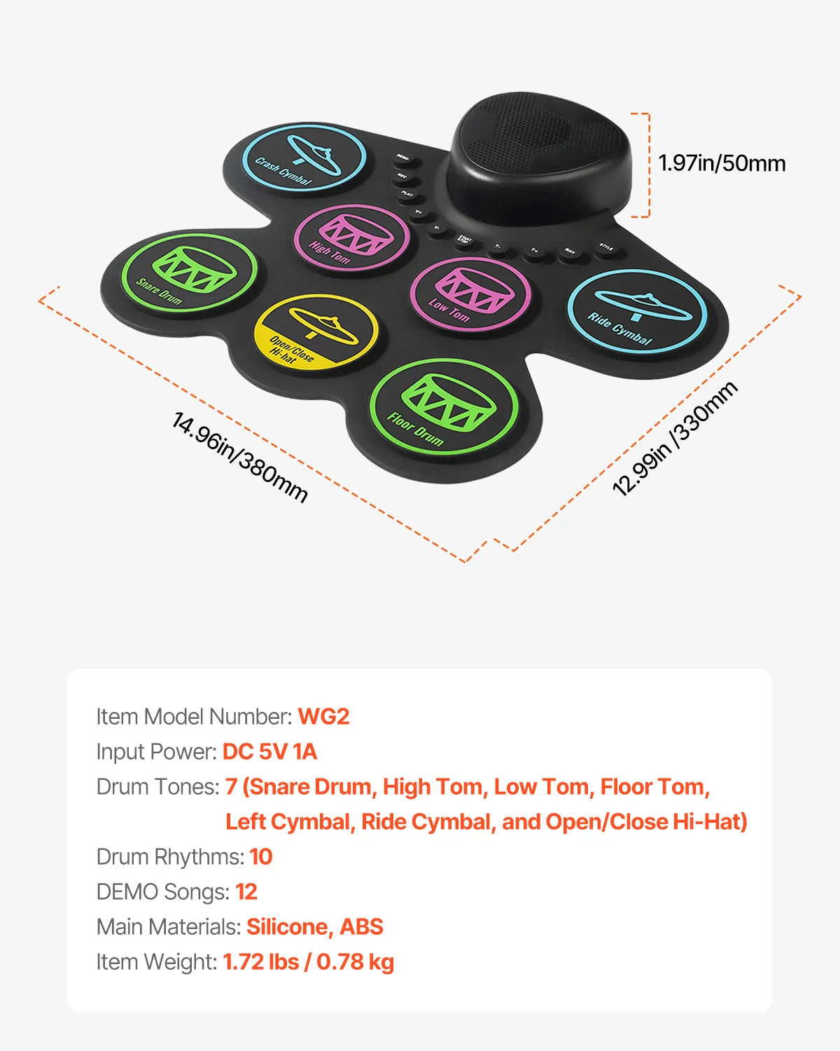 SucceBuy 7 Pad Roll Up Electronic Drum Set For Kids