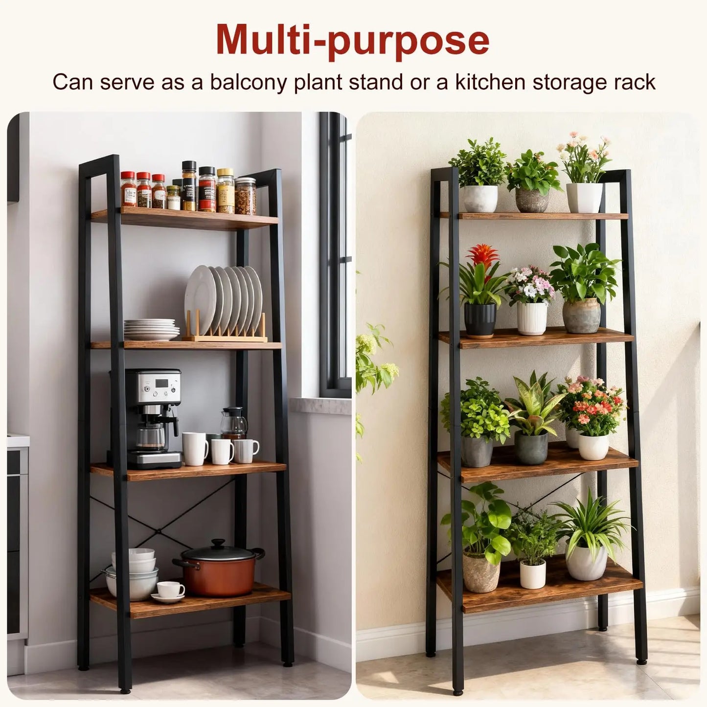 JHK 4-Tier Display Bookshelf Wooden Standing Shelf For Living Room