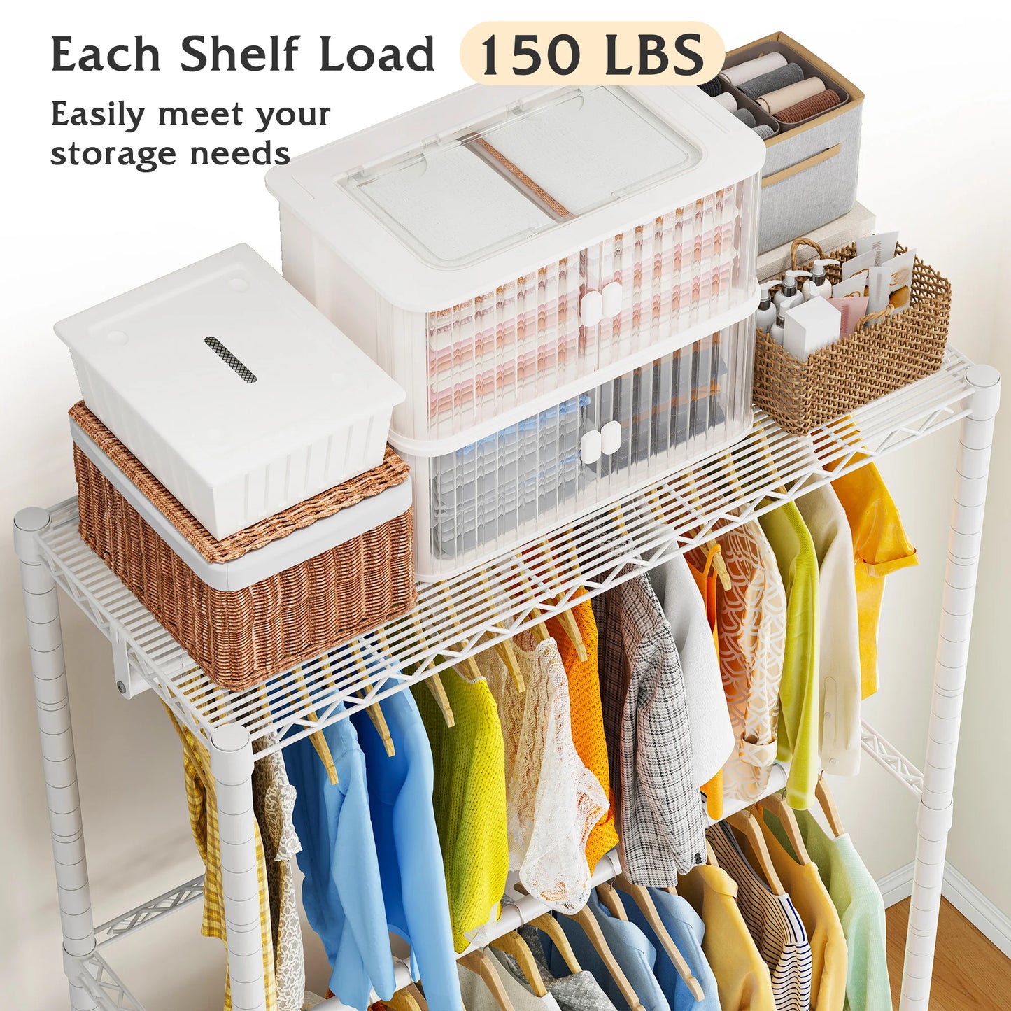 EnHomee Heavy Duty Portable Closet with Wheels – Rolling Garment Rack & Shelves for Bedroom Clothes Storage