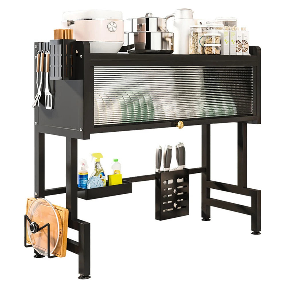 Kitchen Drain Shelf Steel Multi-Functional Kitchen Storage Rack Kitchen Sink Organizer Large Over The Sink Dish Rack with Cover