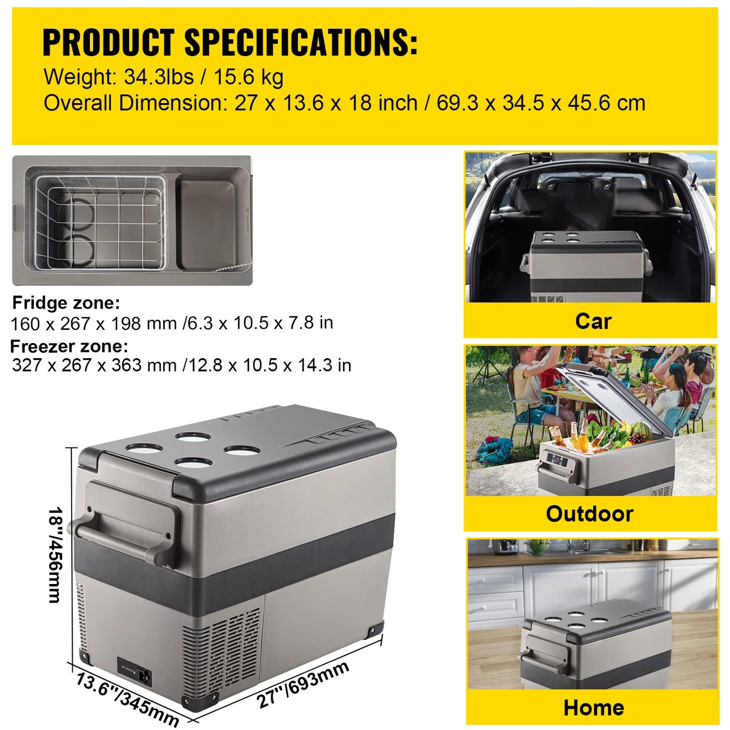 SucceBuy Portable Car Refrigerator 12V Compressor Cooler For Camping