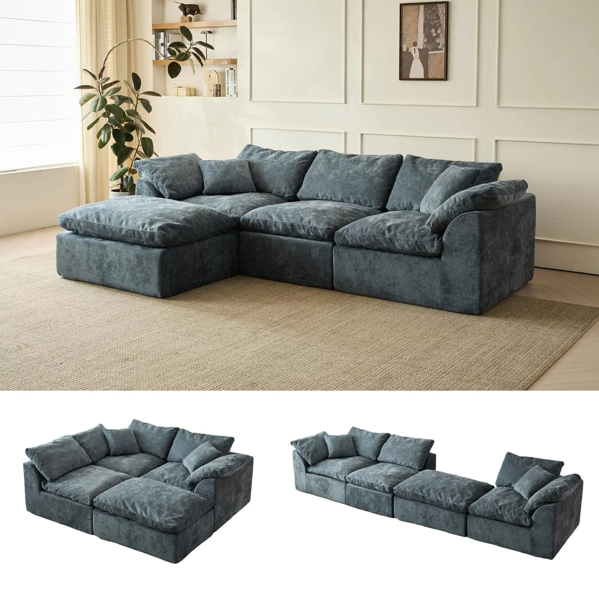 Yeflixvrau Modern Sectional Sofa With Chenille Fabric Ottoman