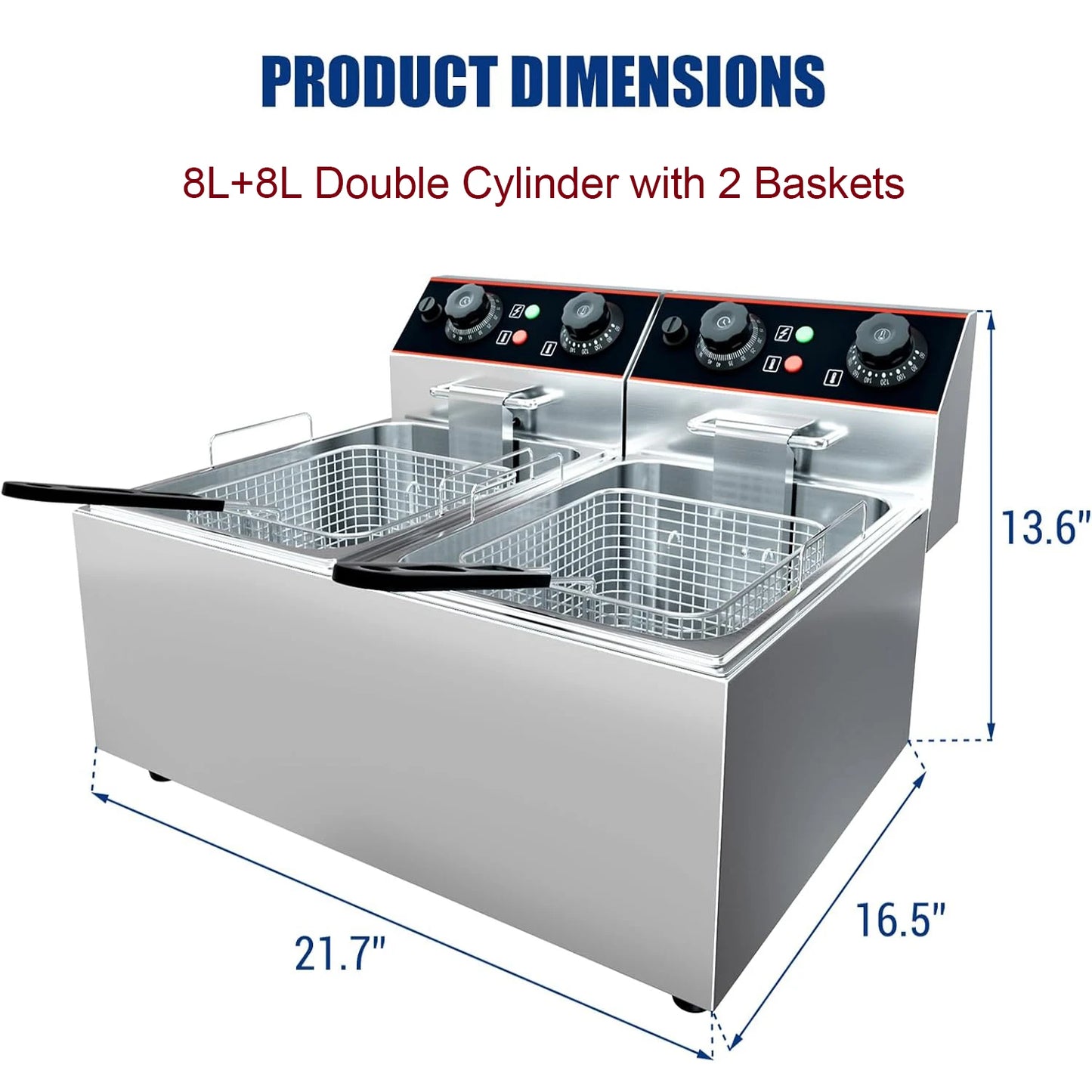 Acekool Commercial Electric Deep Fryer With Baskets Adjustable Temperature