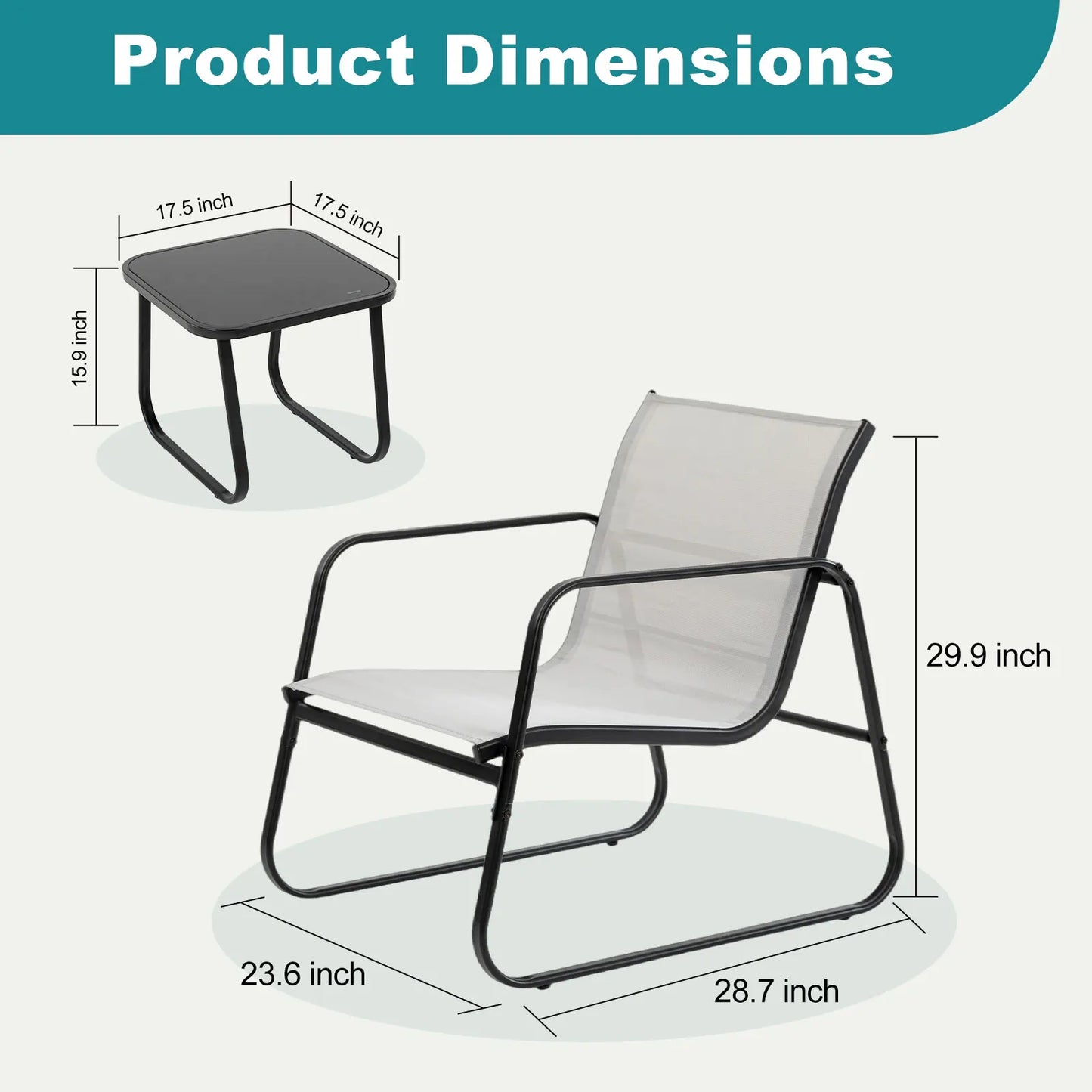 JHK Patio Furniture 3 Piece Set With Table Mesh Back
