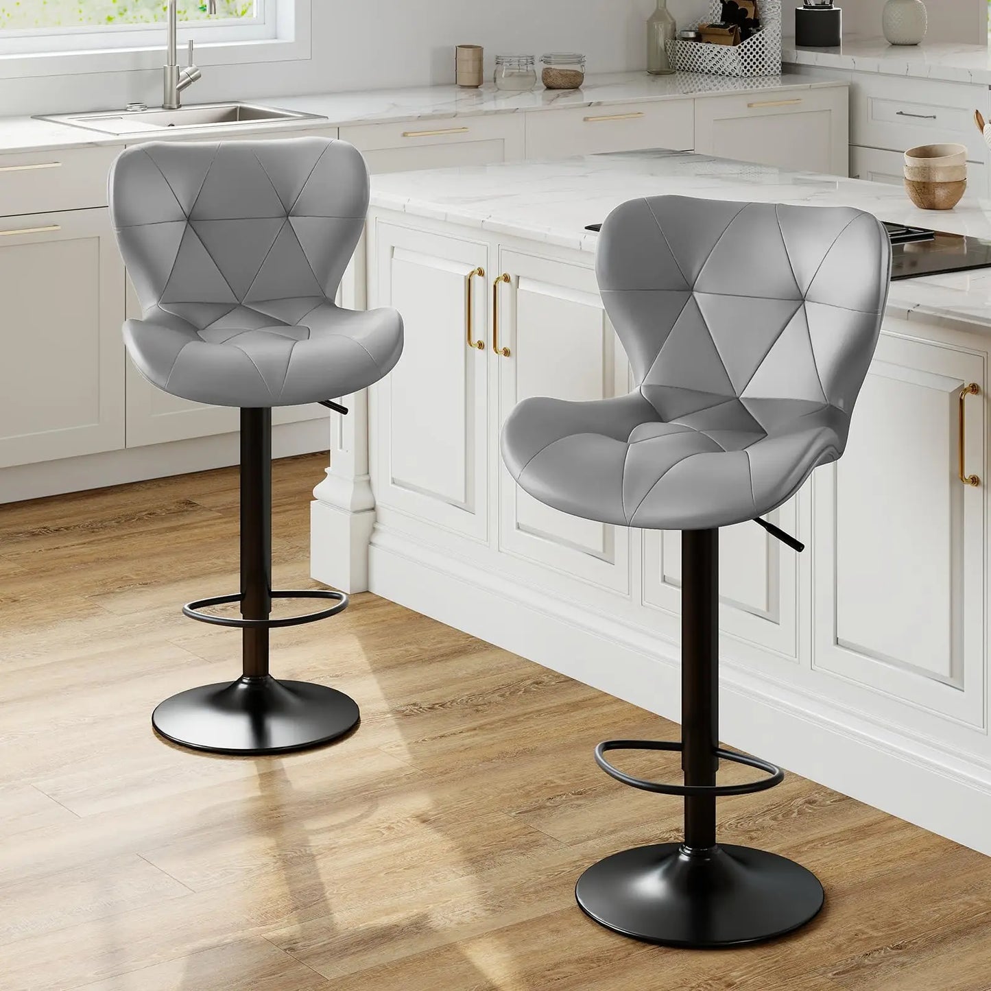 JHK Set Of 2 Adjustable Upholstered Swivel Dining Chairs