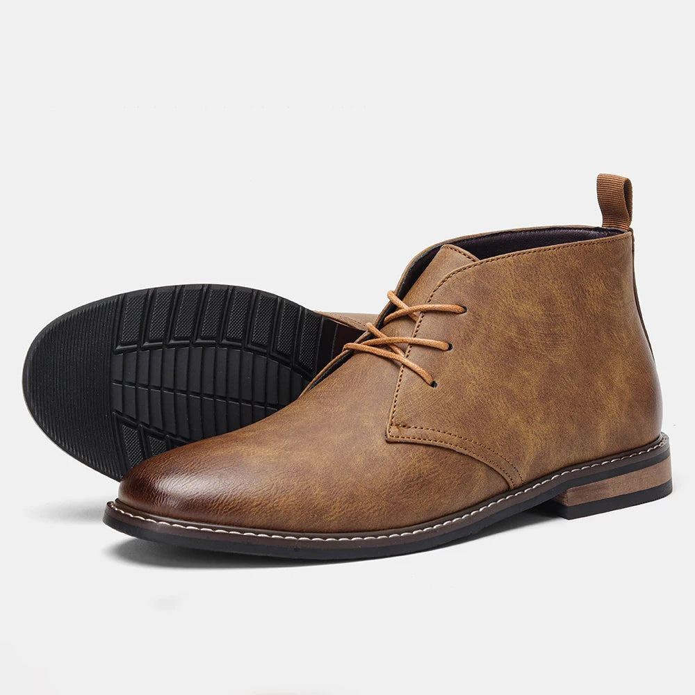 Hecrafted Leather Desert Boots Men Casual Retro Style Comfort