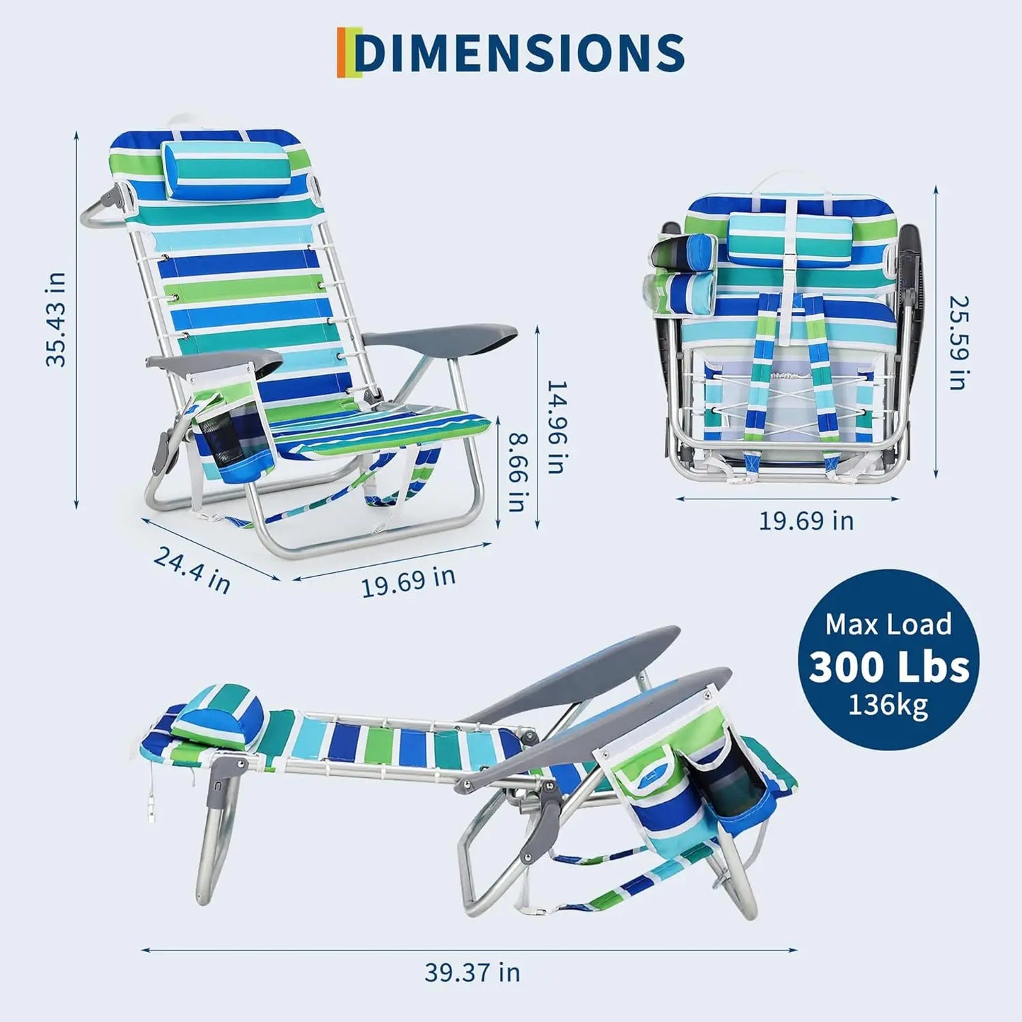 TWISTER.CK Portable Backpack Beach Chair With Five Reclining Positions