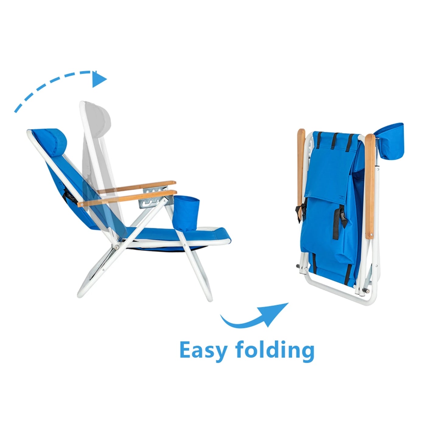 Portable Beach Chair With Adjustable Headrest Foldable Outdoor Camping