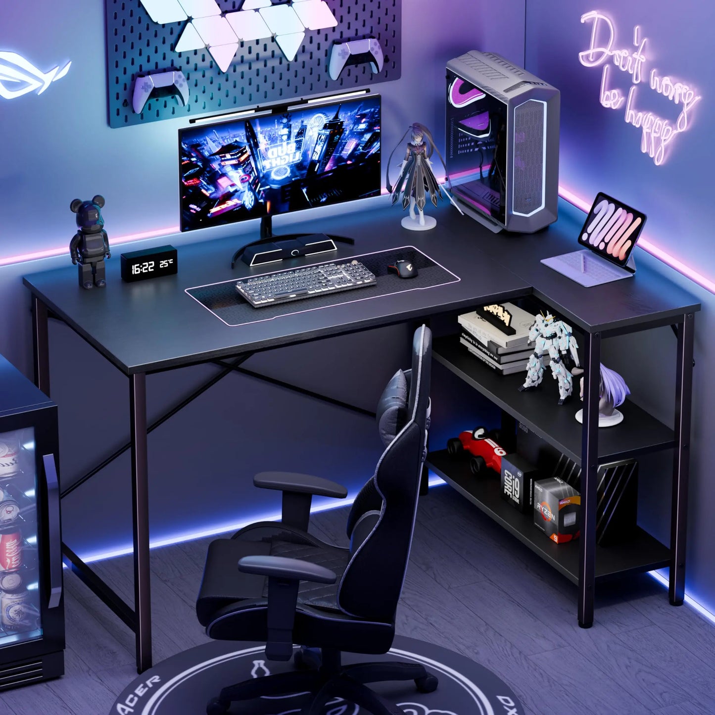 JHK 47 Inch L Shaped Desk with Storage Shelves