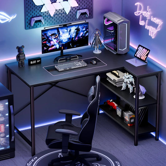 JHK 47 Inch L Shaped Desk with Storage Shelves