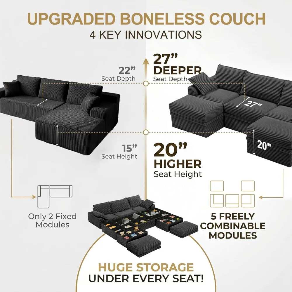 U Shaped Sectional Sofa With Storage And Ottoman Modern Comfort