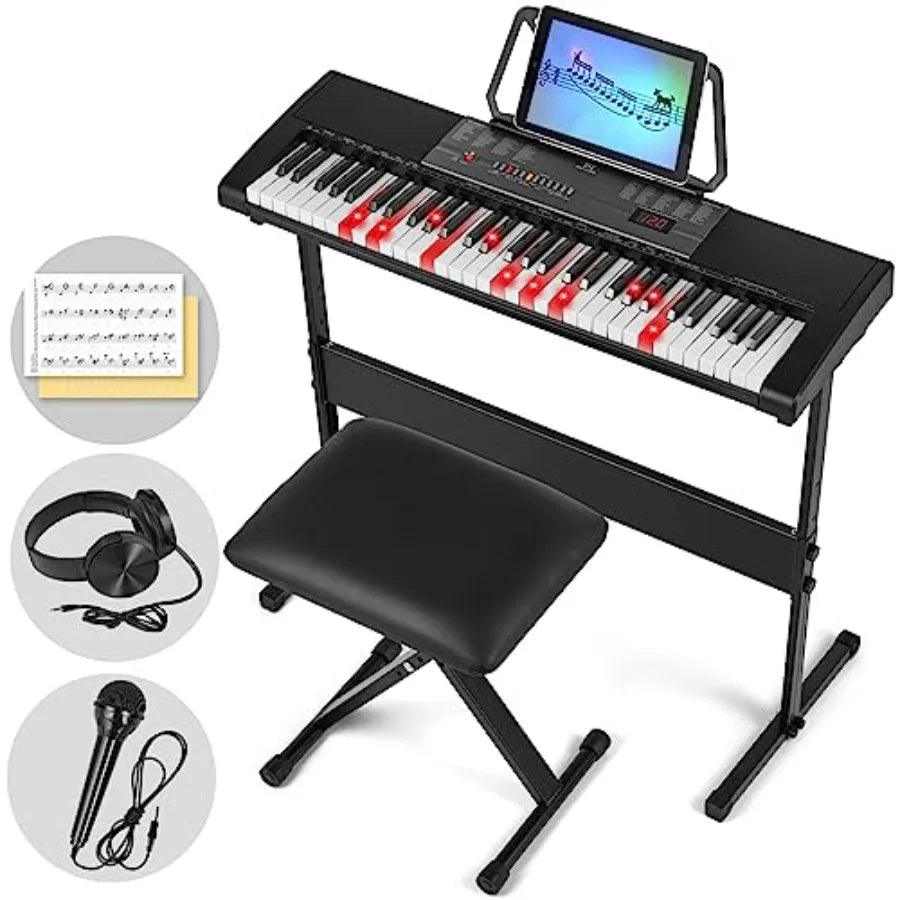 Beginner 61 Key Electric Keyboard With Lighted Keys And Stand