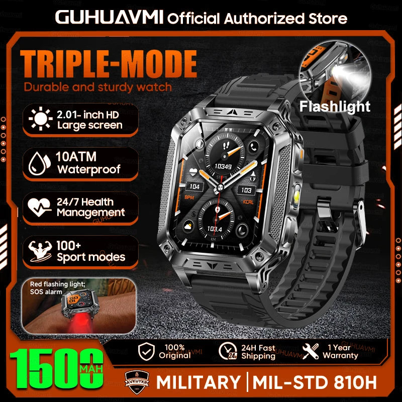 Military Grade Smartwatch 1500mAh Battery Life 100 Days Bluetooth Call SOS