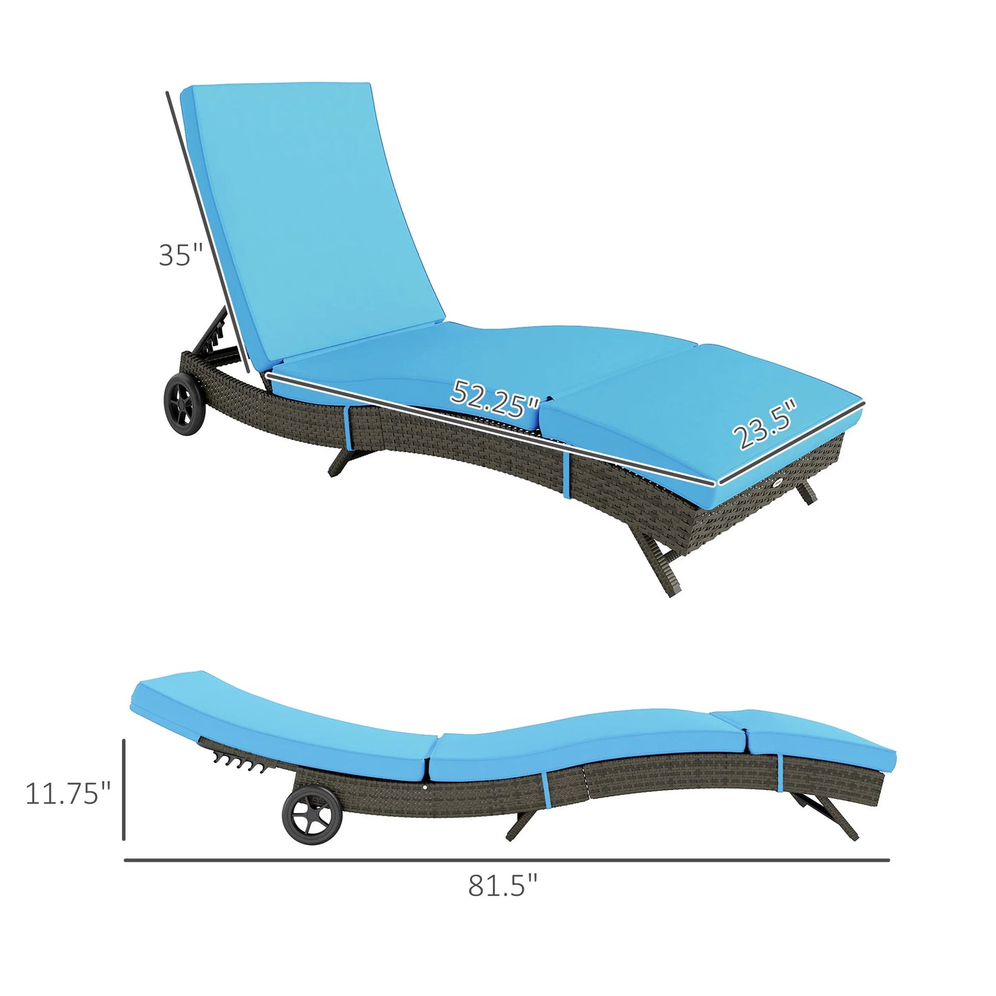 Outdoor Reclining Lounge Chair With Wheels For Patio And Garden