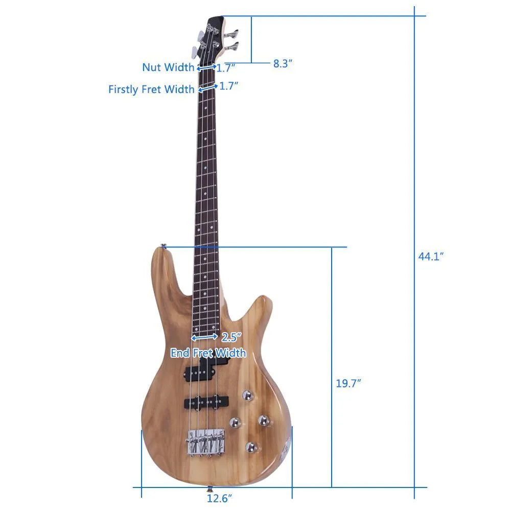GIB Basswood 24 Frets Electric Bass Guitar School Band Natural Color