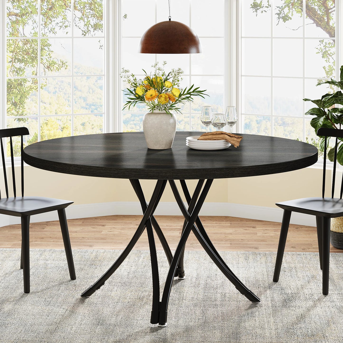 Tribesigns 47 Inch Round Farmhouse Dining Table For Four To Six