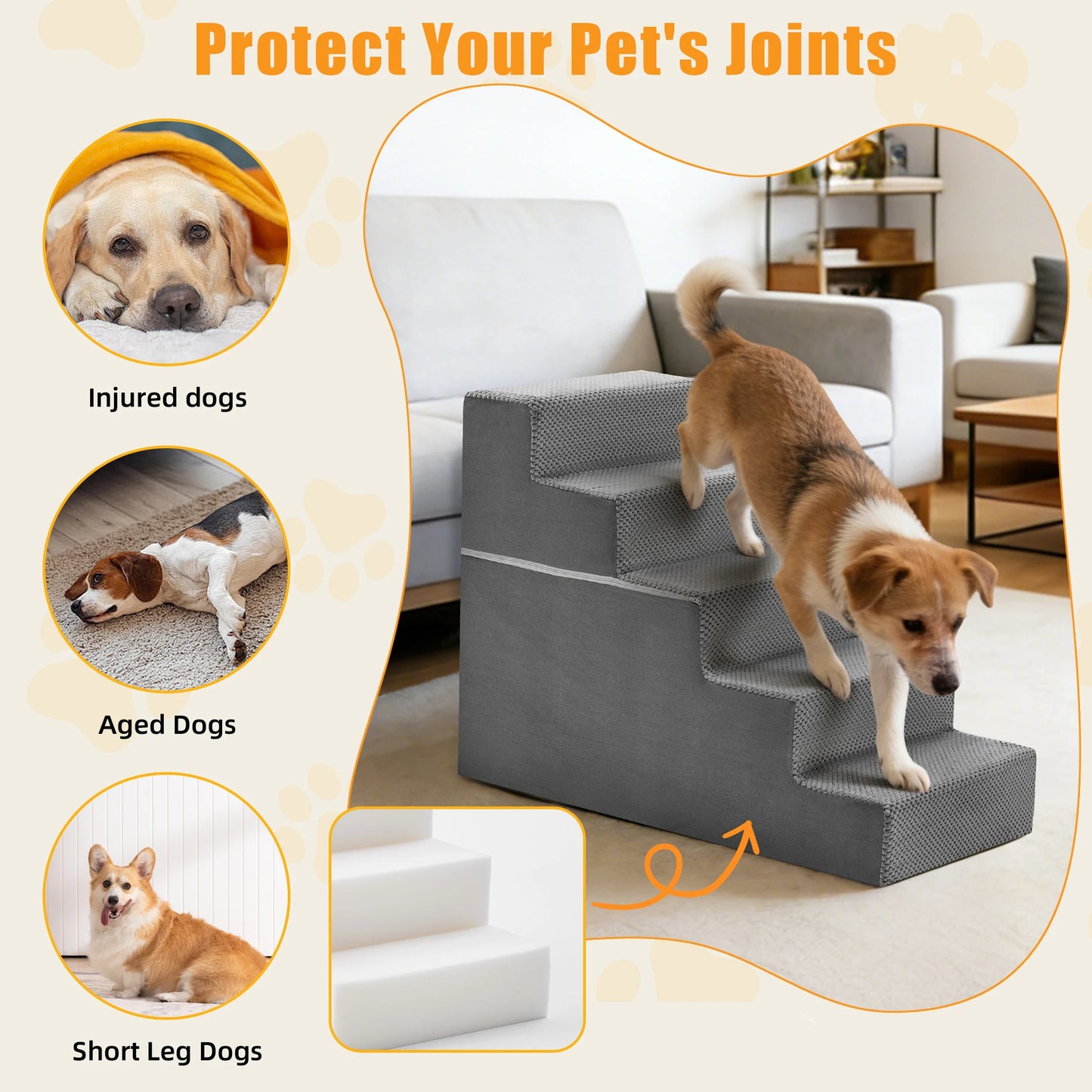 Foam Dog Stairs Ramp For Small Dogs Indoor Non Slip