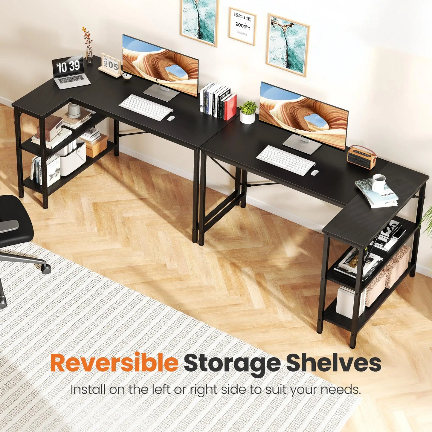 JHK 47 Inch L Shaped Desk with Storage Shelves