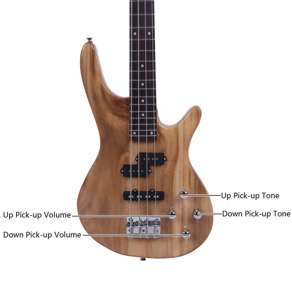 GIB Basswood 24 Frets Electric Bass Guitar School Band Natural Color
