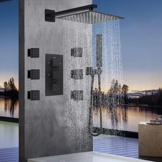 Thermostatic Rain Shower System Kit With Massage Faucet