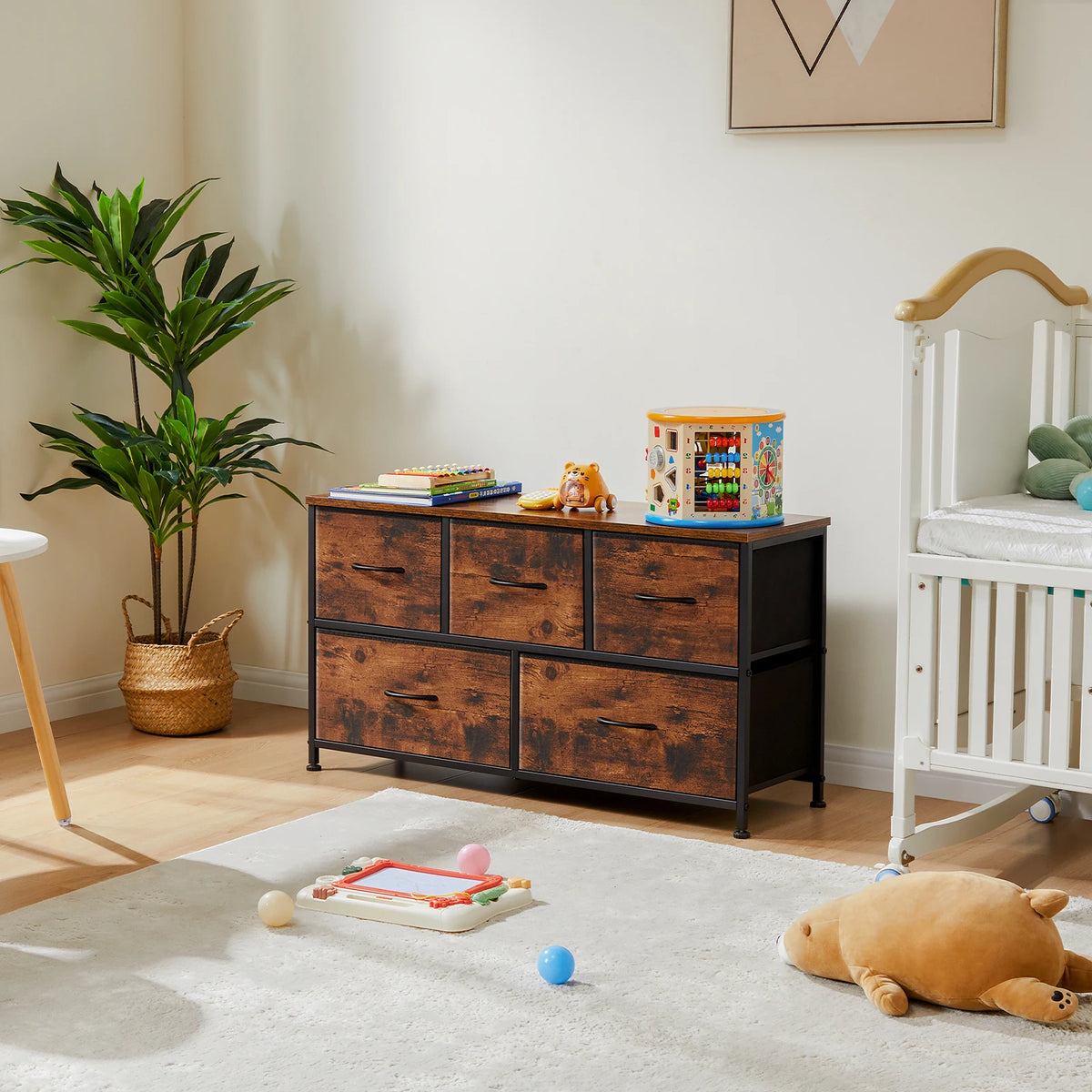 MCQ Modern Storage Cabinet With Wooden Top And Metal Frame